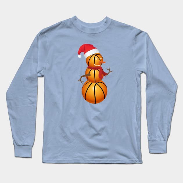 Basketball Snowman Christmas Long Sleeve T-Shirt by Skylane